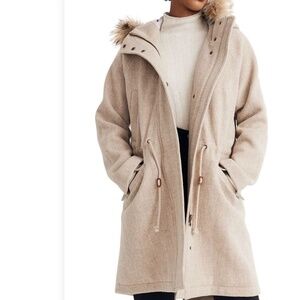 Madewell Vancouver Wool Blend Parka w/Faux Fur Trim Size Small